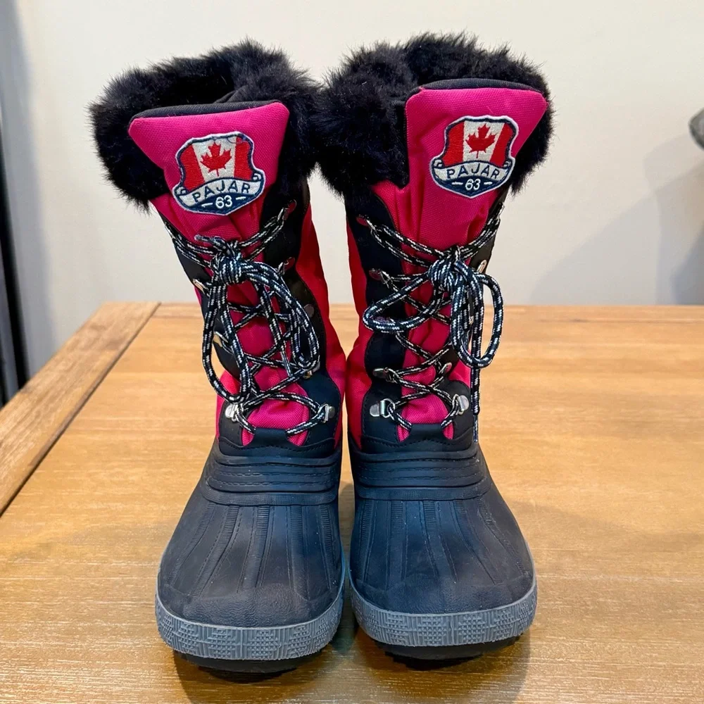 Pajar Womens Olga Waterproof Winter Boot Faux Fur Lining Side Zip Hot Pink Sz 8L